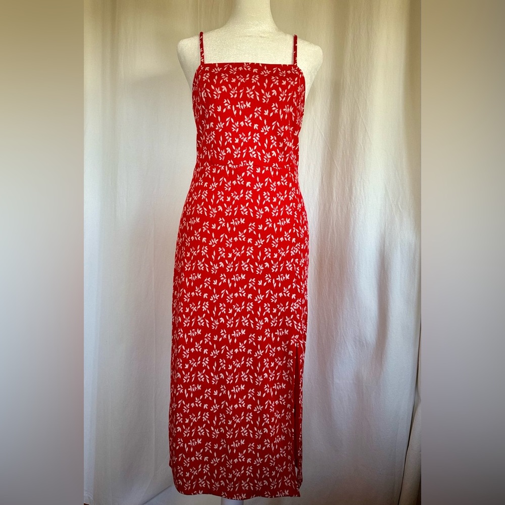 Red and white floral Zara midi dress, size M